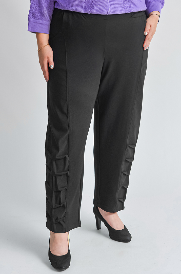 Чорні брюки 7/8 з текстильними складками великих розмірів