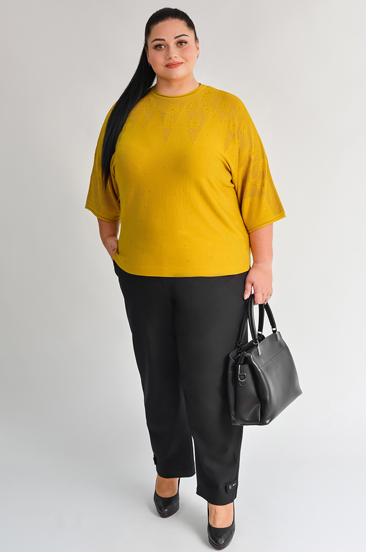 Элегантные брюки 7/8 черного цвета с поясом на шнурке больших размеров