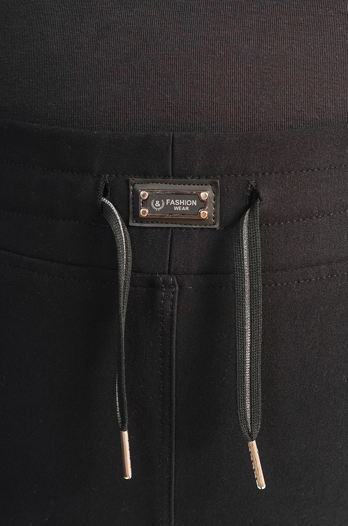 Элегантные брюки 7/8 черного цвета с поясом на шнурке больших размеров