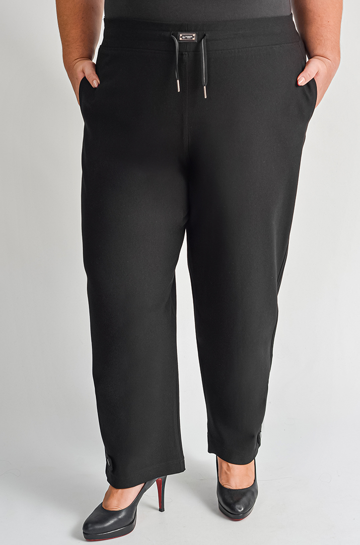 Элегантные брюки 7/8 черного цвета с поясом на шнурке больших размеров