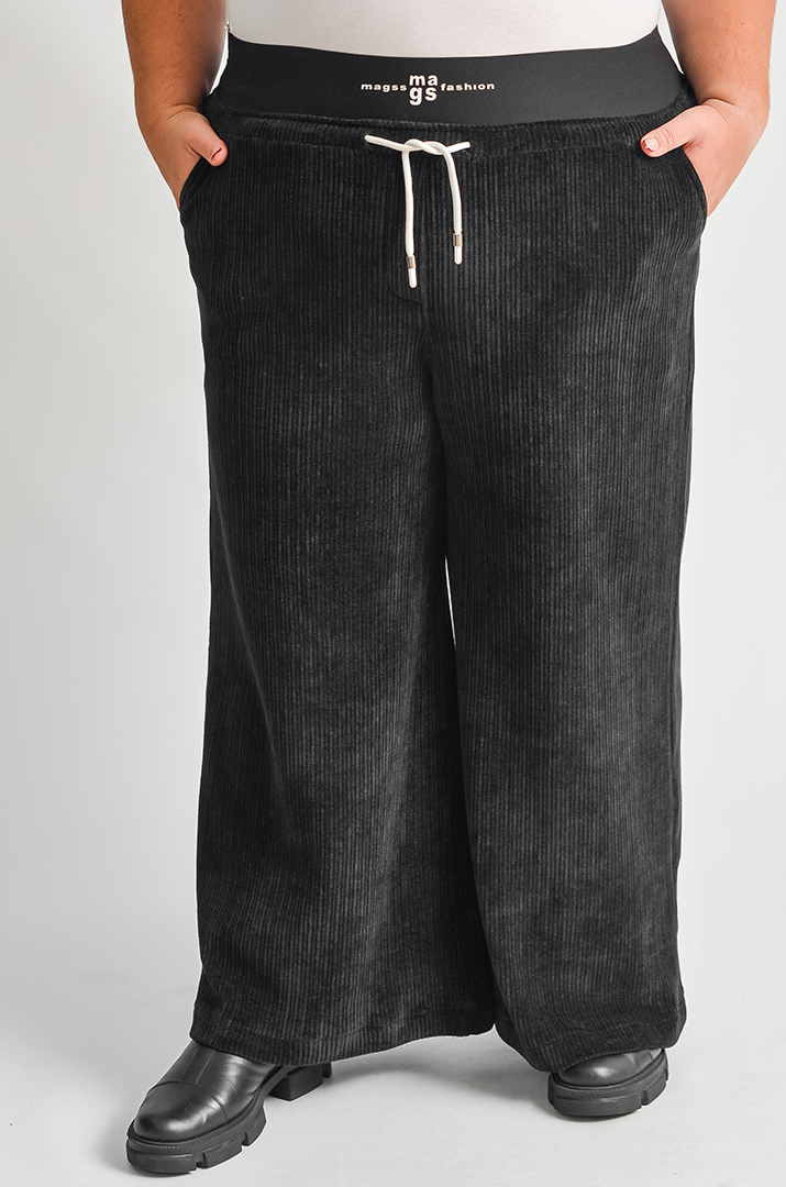 Чорні вельветові брюки з еластичним поясом і шнурівкою великих розмірів