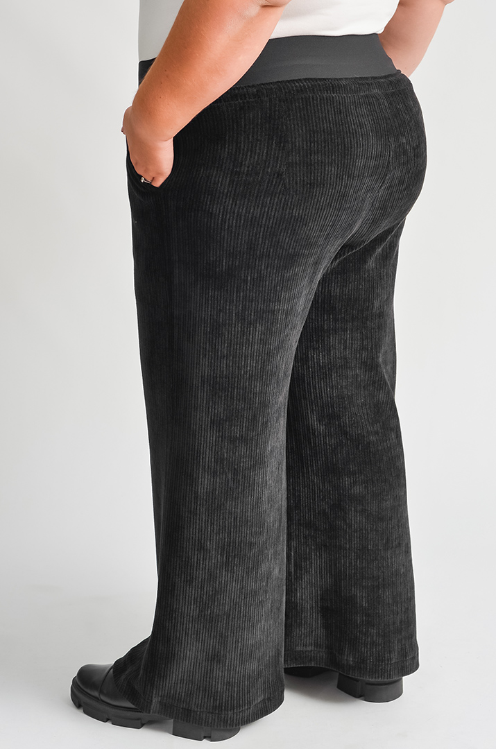 Чорні вельветові брюки з еластичним поясом і шнурівкою великих розмірів