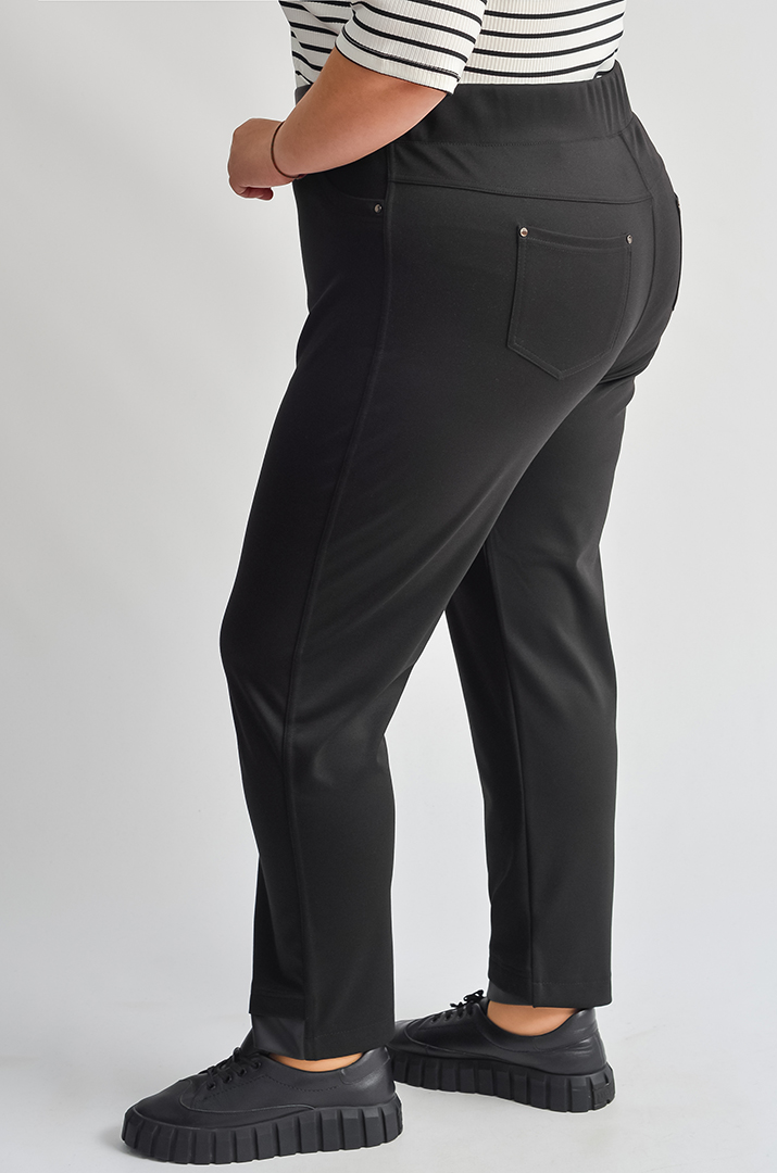 Черные брюки 7/8 со вставками из экокожи больших размеров