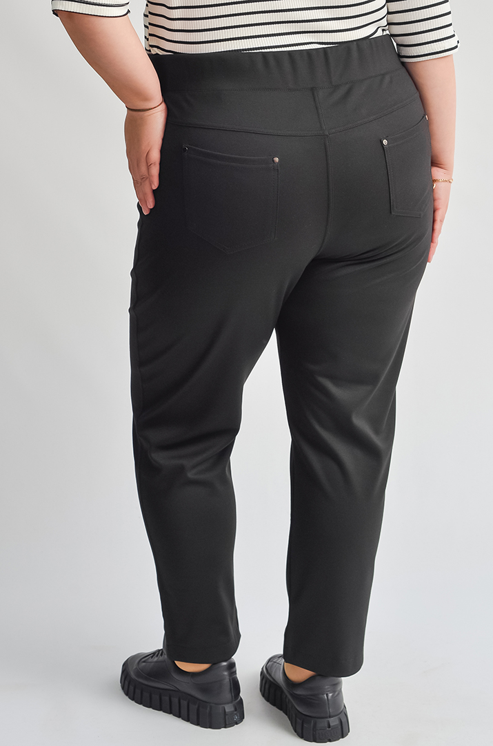 Черные брюки 7/8 со вставками из экокожи больших размеров