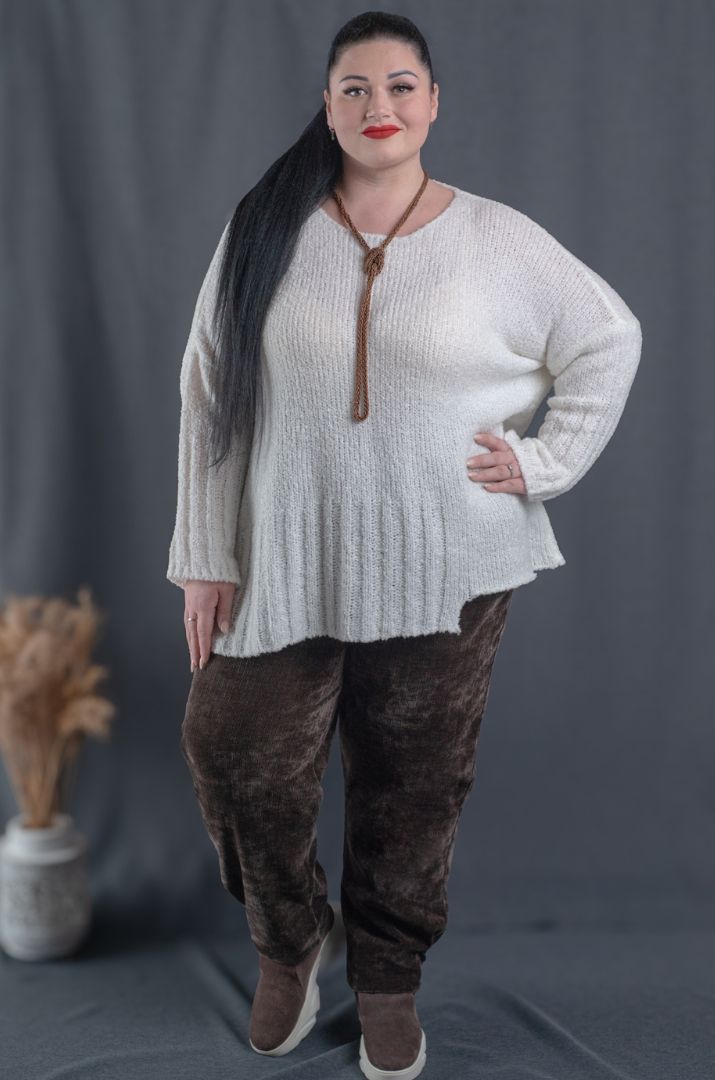 Брюки вельветові 7/8 з еластичним поясом великих розмірів