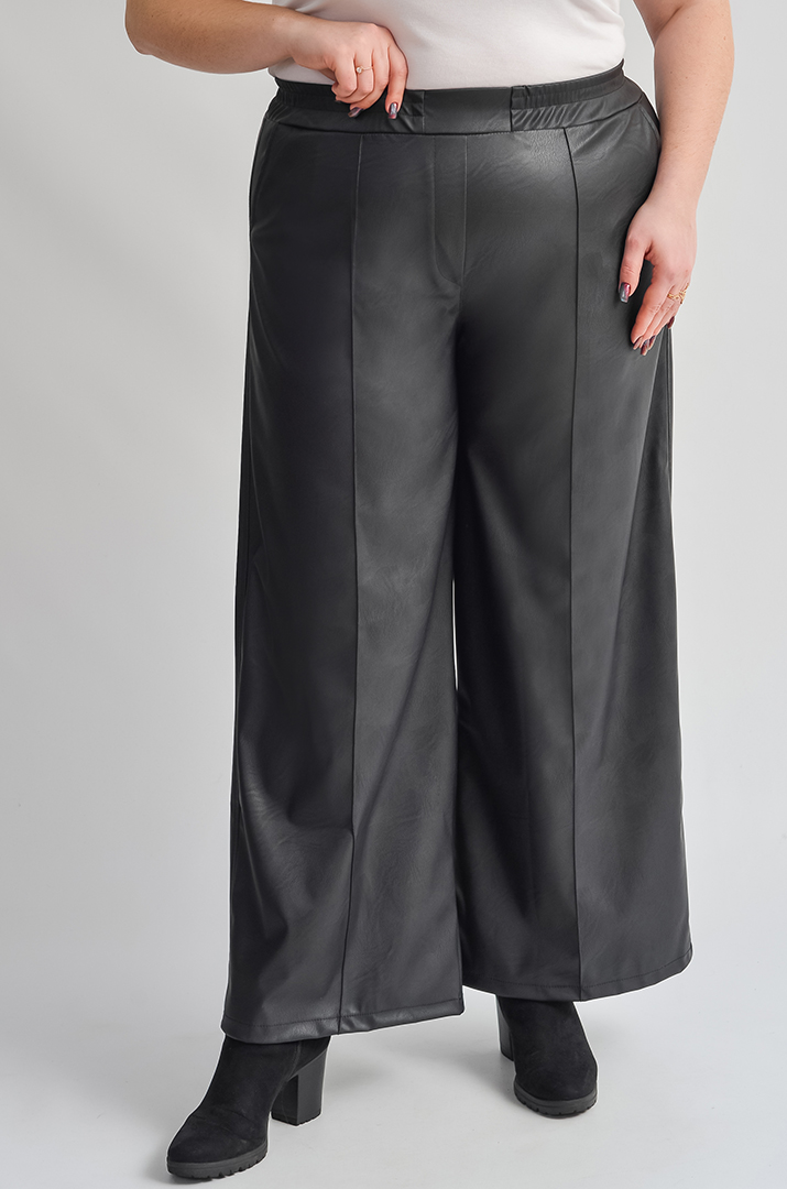 Чорні широкі брюки з екошкіри великих розмірів