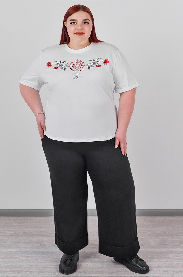 Брюки кюлоти з широкою вставка по низу великих розмірів