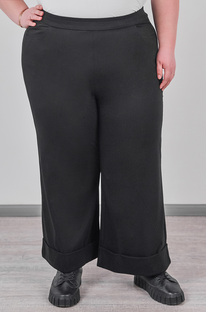 Брюки кюлоти з широкою вставка по низу великих розмірів