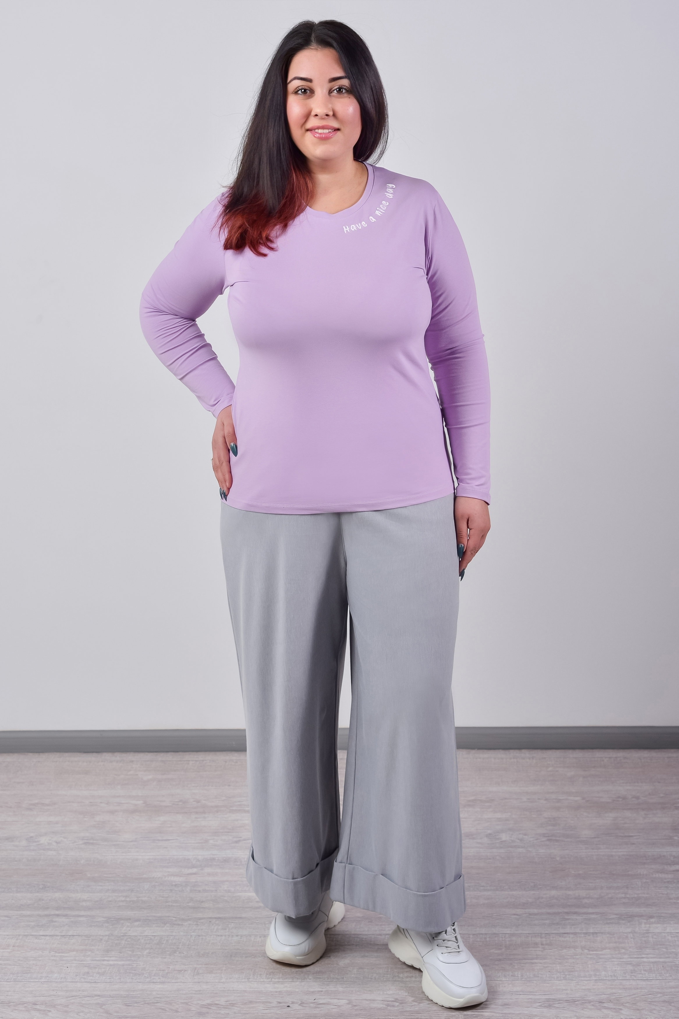 Брюки кюлоти з широкою вставка по низу великих розмірів