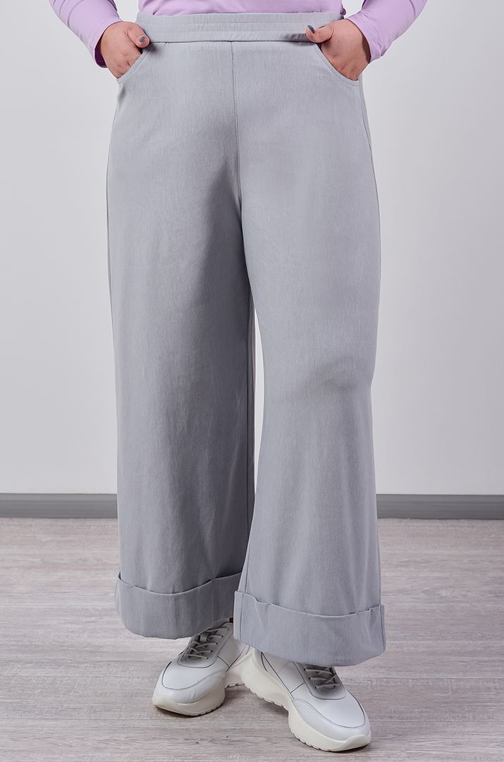 Брюки кюлоти з широкою вставка по низу великих розмірів