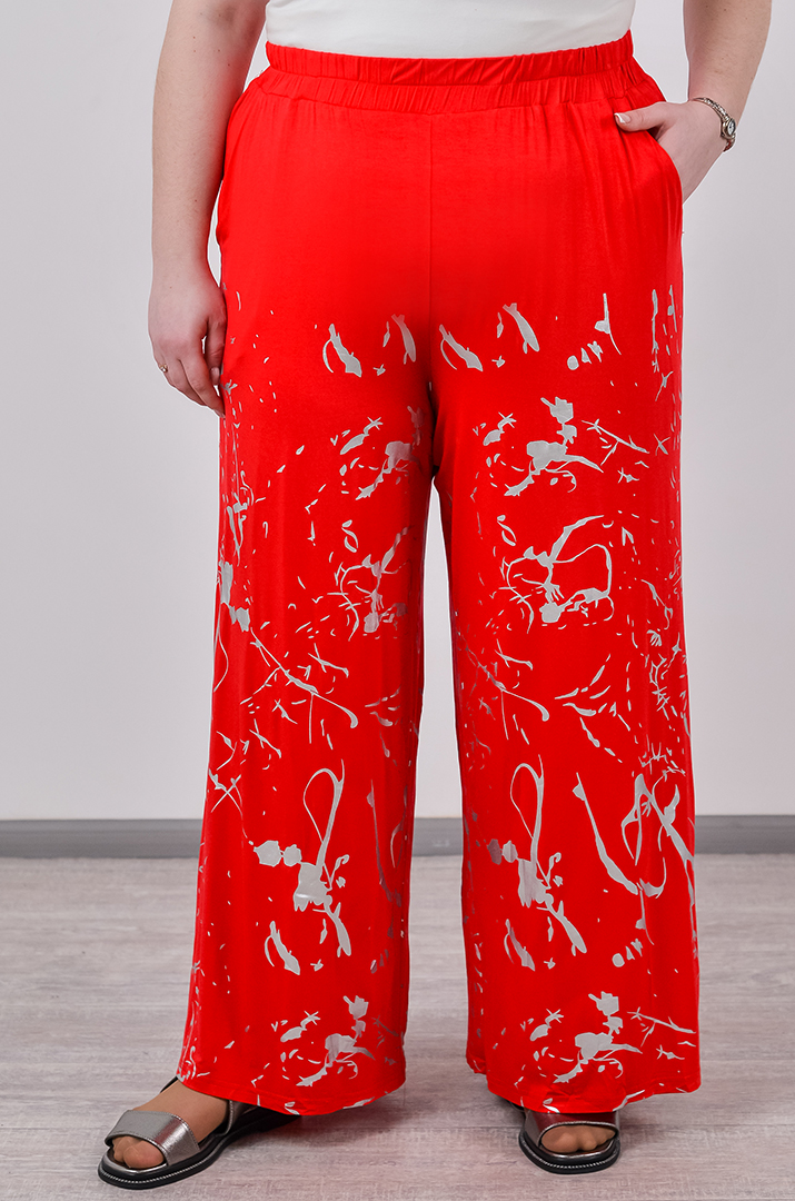 Брюки палаццо зі сріблястим абстрактним принтом великих розмірів