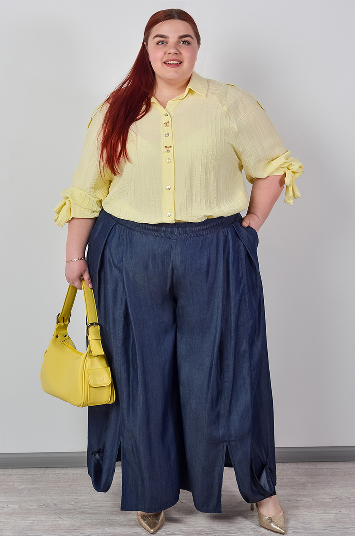 Брюки-спідниця в кольорі денім з розрізами на кнопках великих розмірів