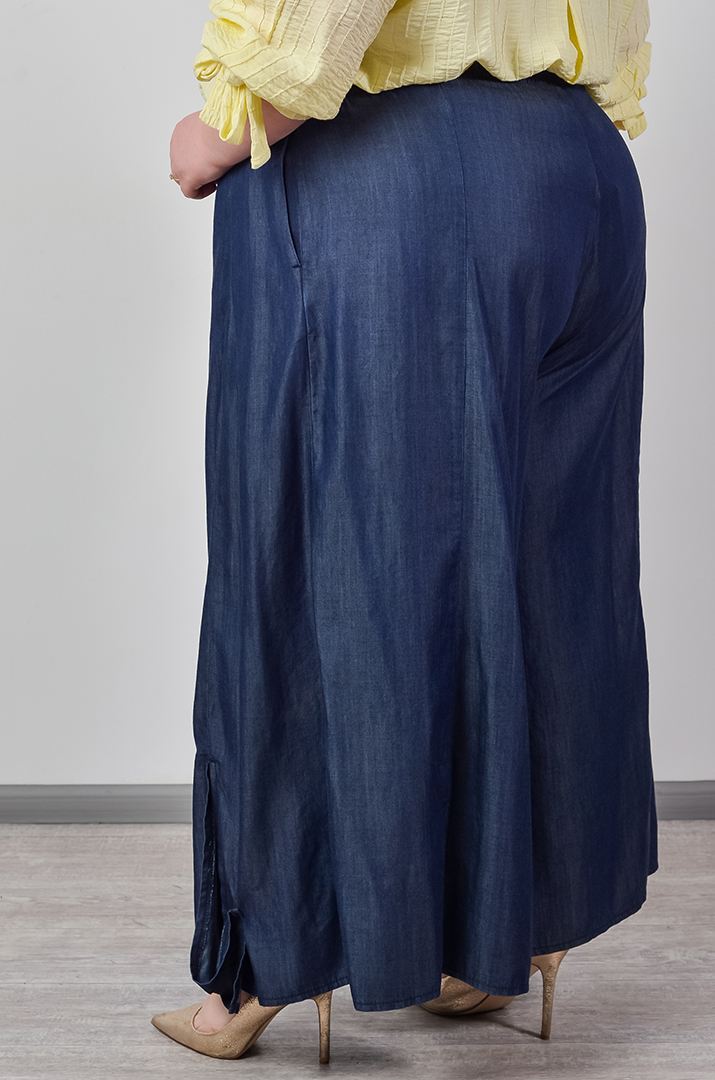 Брюки-спідниця в кольорі денім з розрізами на кнопках великих розмірів