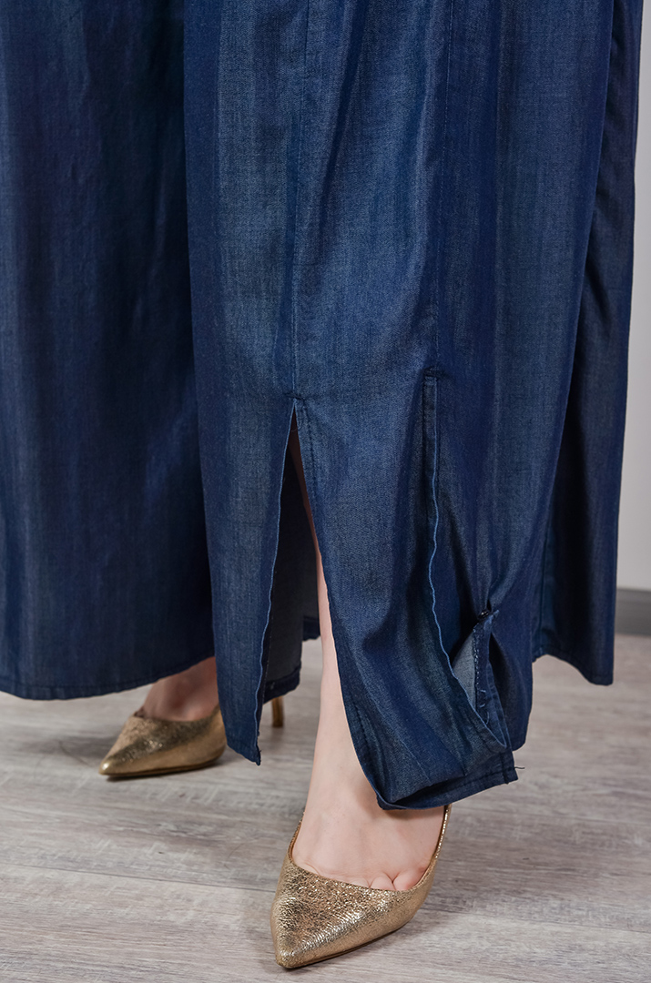 Брюки-спідниця в кольорі денім з розрізами на кнопках великих розмірів