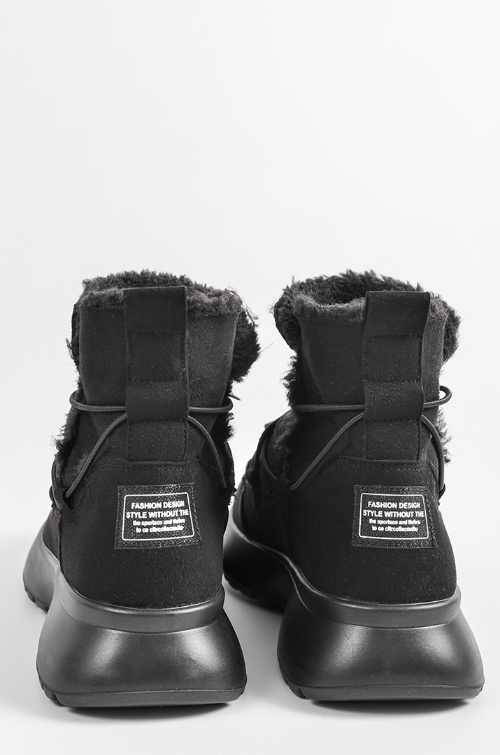 Зимові чорні уггі з нубуку та замші з декоративними шнурками великих розмірів