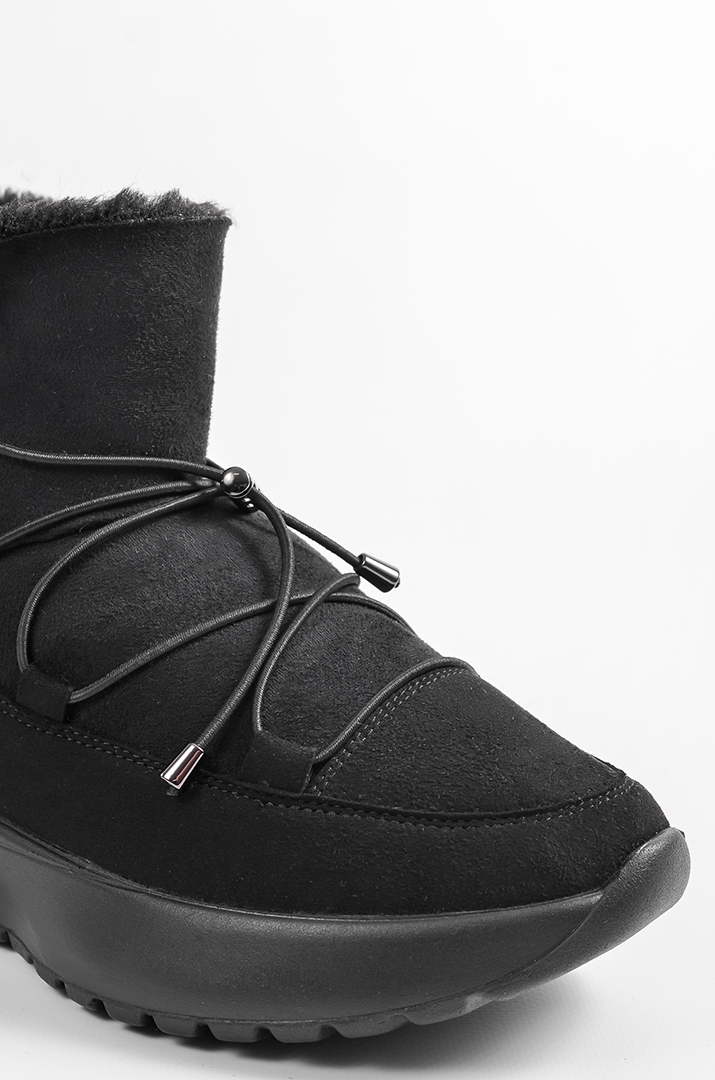 Зимові чорні уггі з нубуку та замші з декоративними шнурками великих розмірів