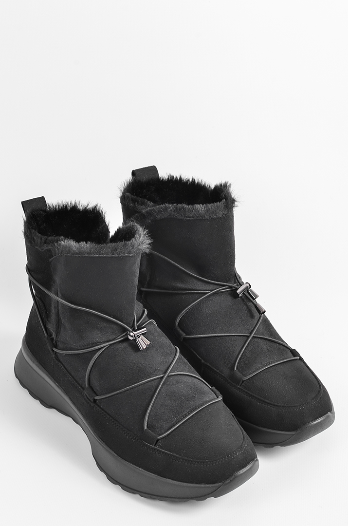 Уггі зимові чорні з нубуку та замші з декоративними шнурками великих розмірів