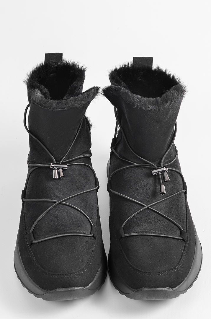 Уггі зимові чорні з нубуку та замші з декоративними шнурками великих розмірів