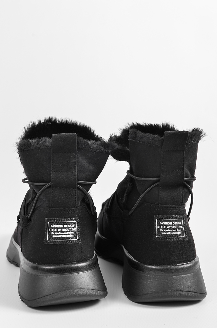 Уггі зимові чорні з нубуку та замші з декоративними шнурками великих розмірів