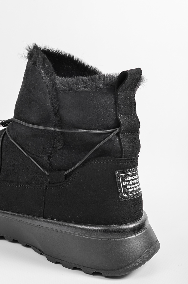 Уггі зимові чорні з нубуку та замші з декоративними шнурками великих розмірів