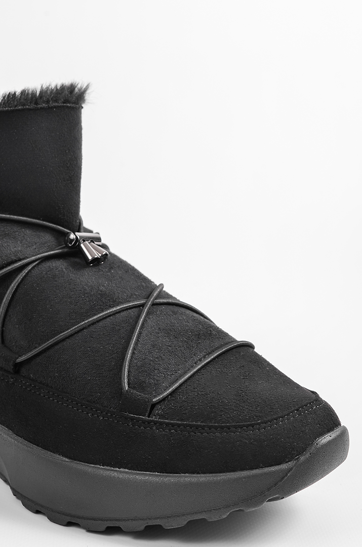 Уггі зимові чорні з нубуку та замші з декоративними шнурками великих розмірів
