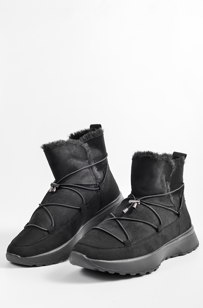 Уггі зимові чорні з нубуку та замші з декоративними шнурками великих розмірів