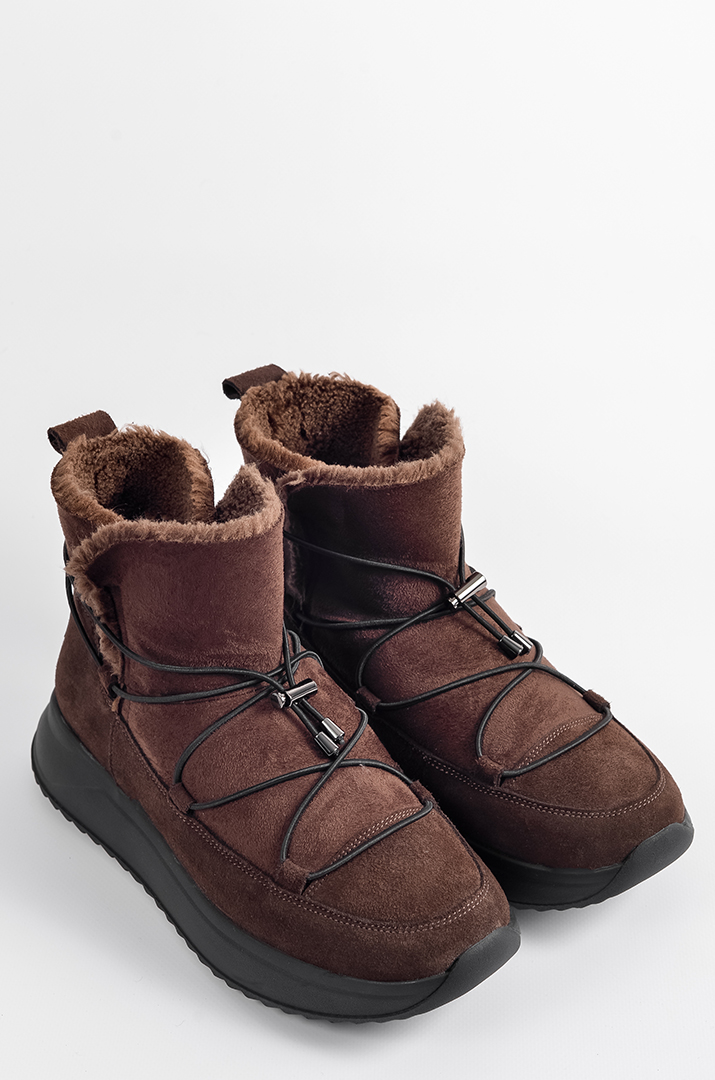 Шоколадні зимові уггі з еластичним шнурком із фіксатором великих розмірів