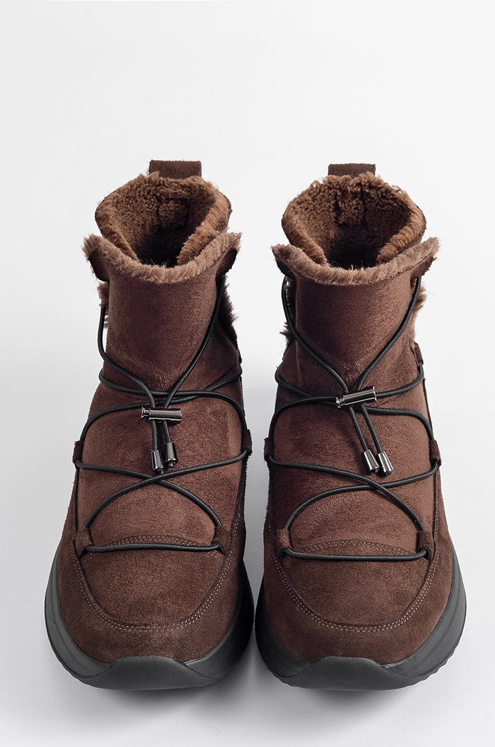 Шоколадні зимові уггі з еластичним шнурком із фіксатором великих розмірів