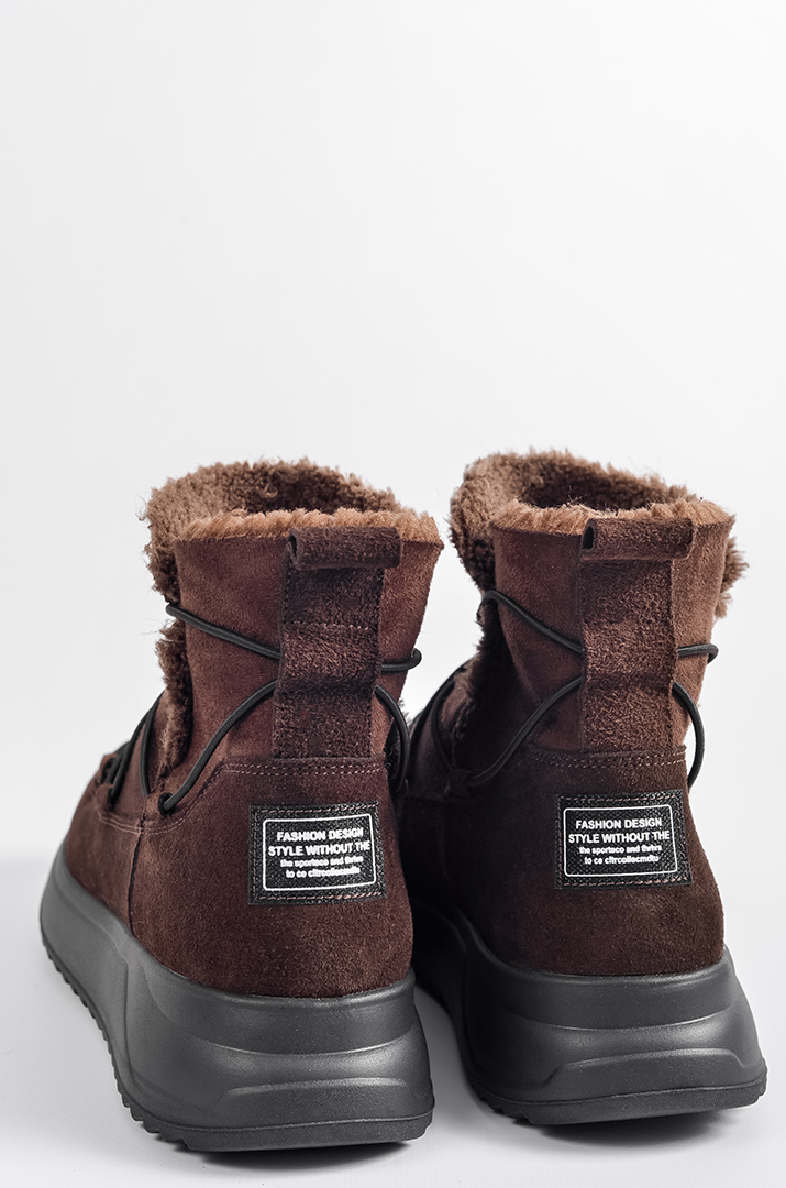 Шоколадні зимові уггі з еластичним шнурком із фіксатором великих розмірів