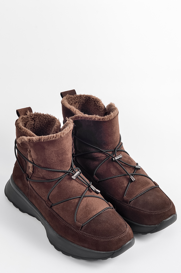 Зимові уггі із замші в шоколадному відтінку з еластичним шнурком великих розмірів