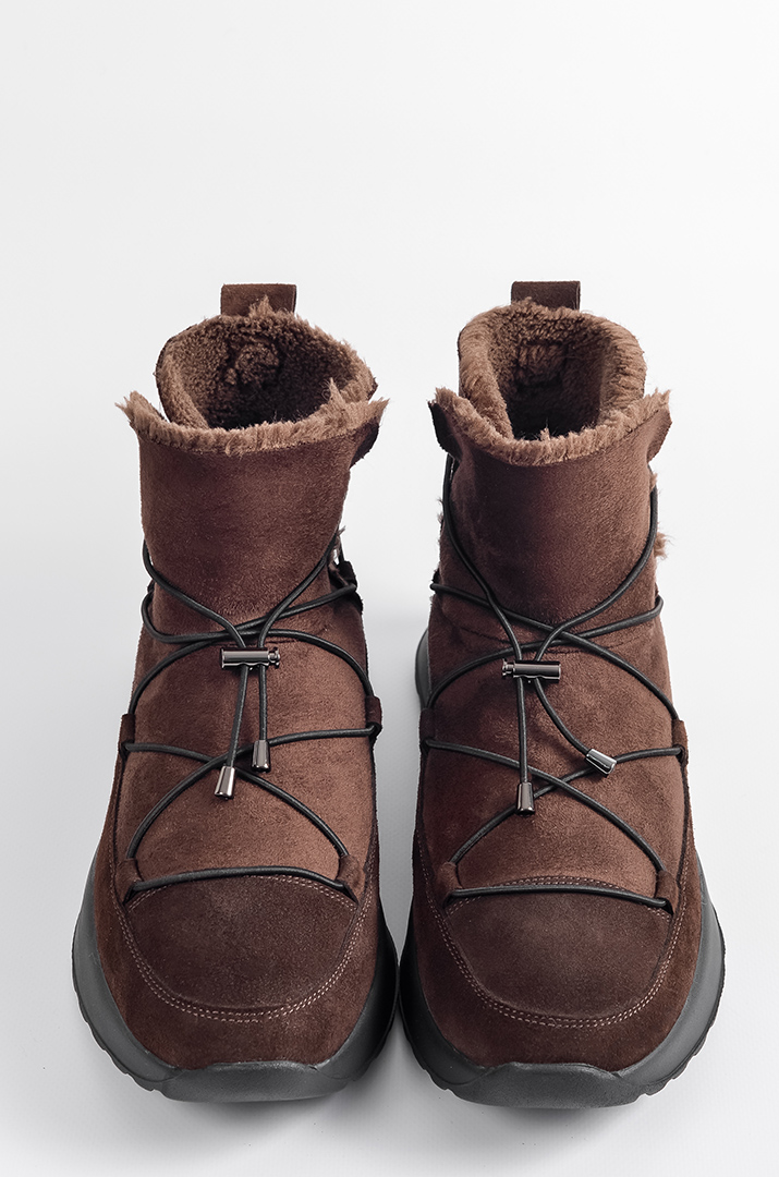 Зимові уггі із замші в шоколадному відтінку з еластичним шнурком великих розмірів