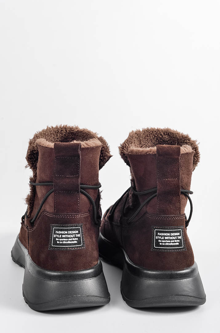 Зимові уггі із замші в шоколадному відтінку з еластичним шнурком великих розмірів