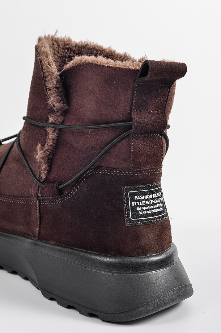 Зимові уггі із замші в шоколадному відтінку з еластичним шнурком великих розмірів