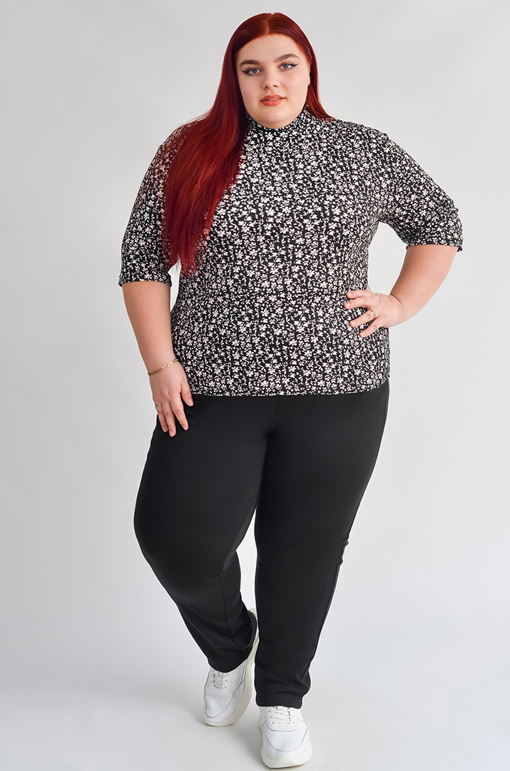 Гольф з трикотажу рубчик з укороченим рукавом і принтом великих розмірів