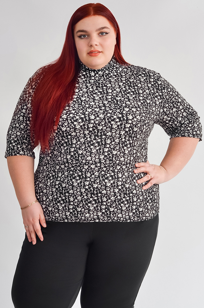 Гольф з трикотажу рубчик з укороченим рукавом і принтом великих розмірів