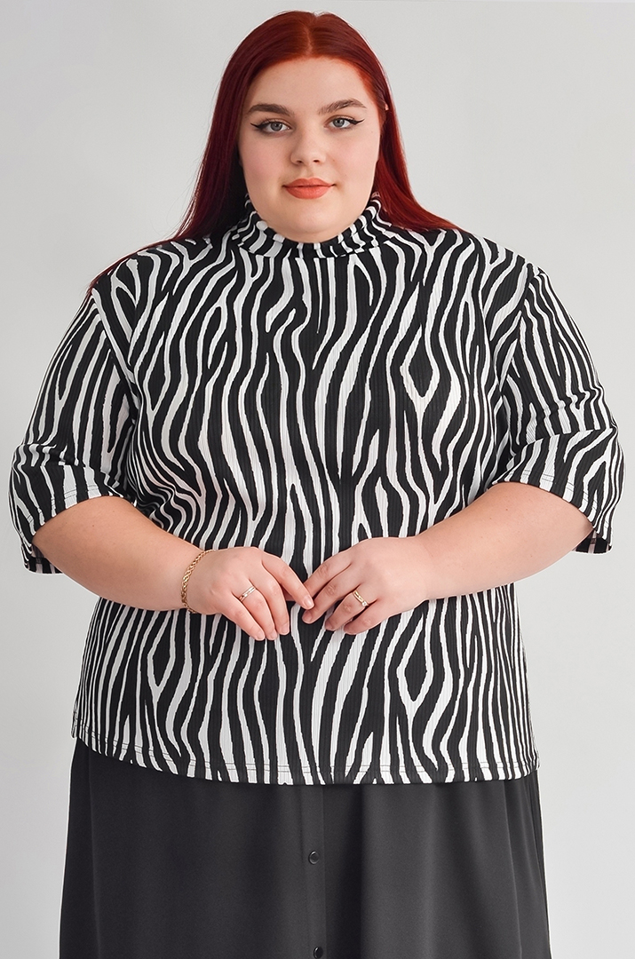 Гольф з трикотажу рубчик з укороченим рукавом і принтом великих розмірів