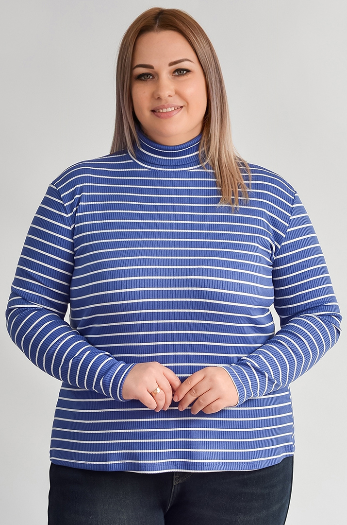 Гольф у синьо-білу смужку з довгим рукавом великих розмірів