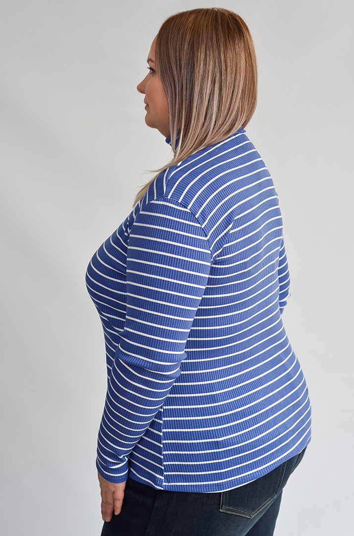 Гольф у синьо-білу смужку з довгим рукавом великих розмірів