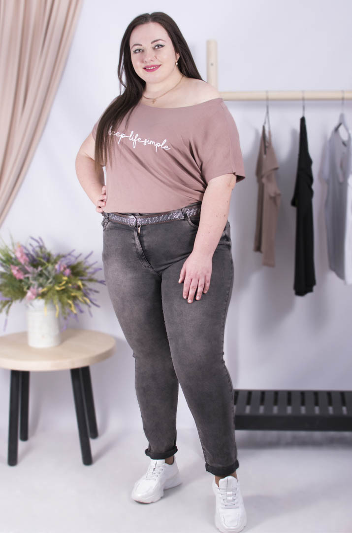 Джинсы узкие с поясом супер батал