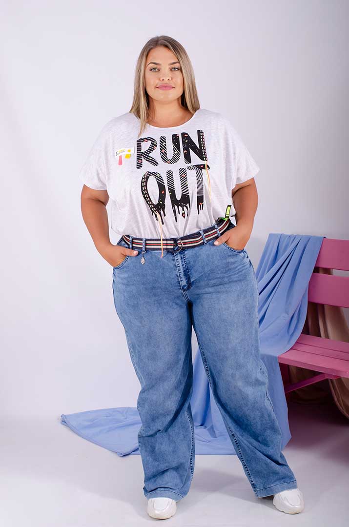 Джинсы широкие с поясом супер батал