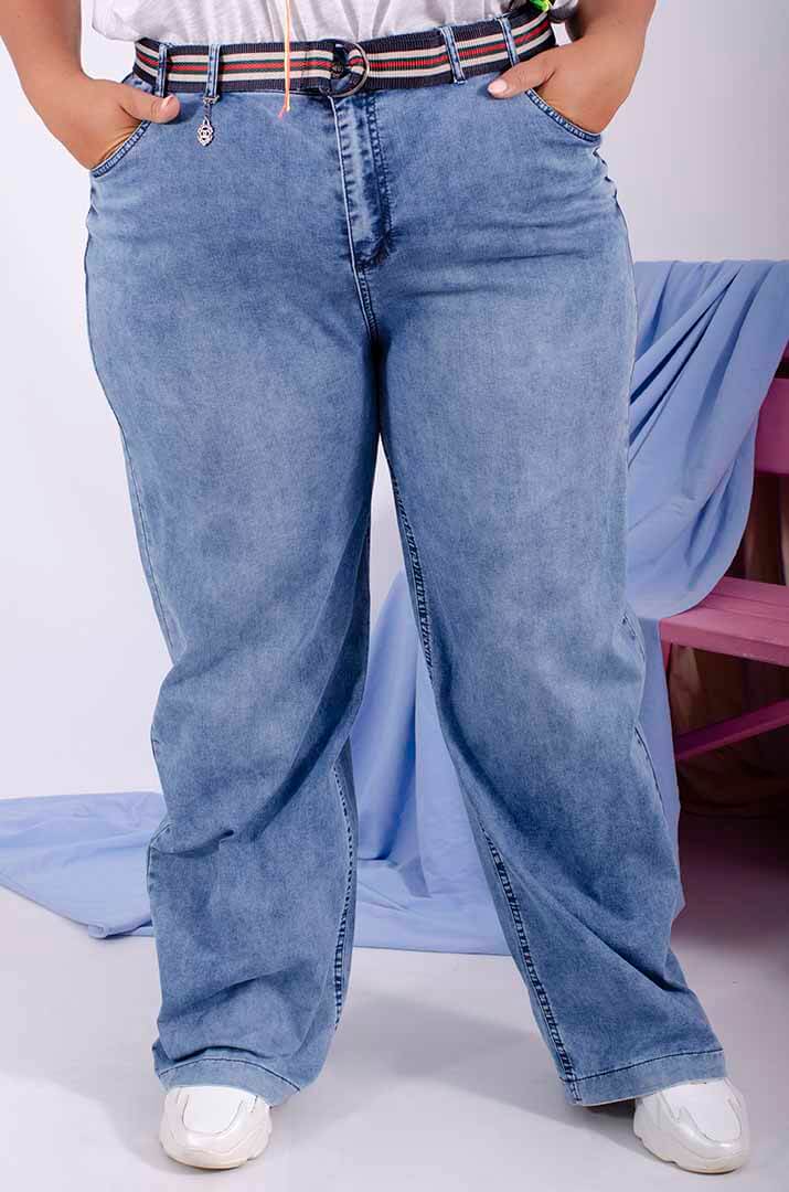 Джинсы широкие с поясом супер батал