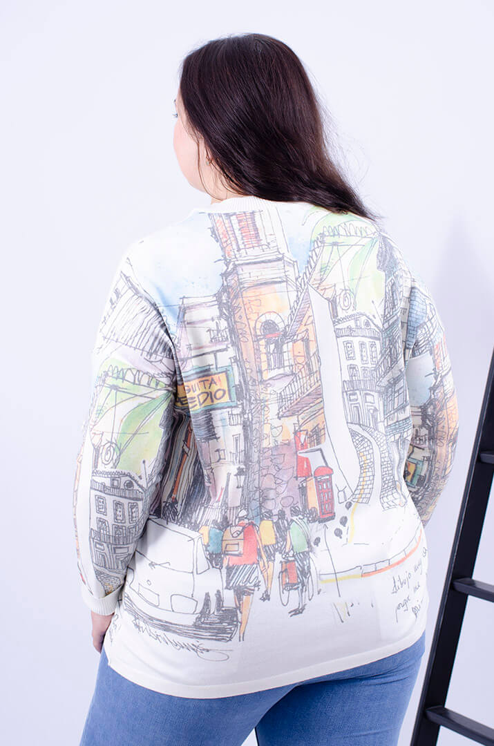 Джемпер довгий зі стильним принтом батал