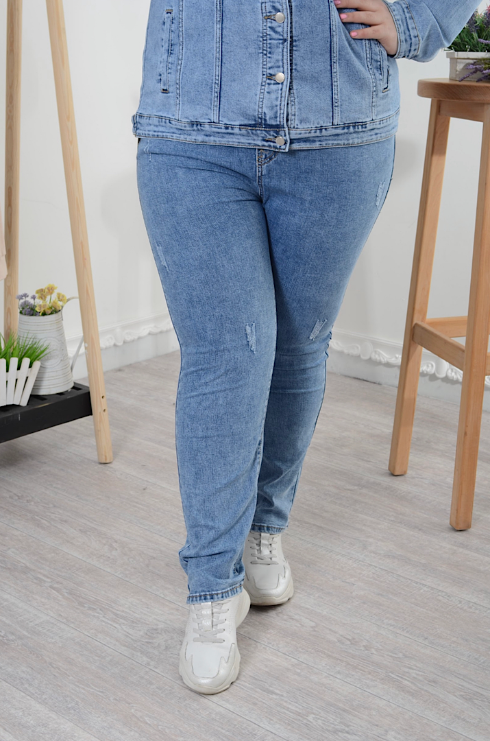 Джинси середні однотонні з високою посадкою на резинці батал