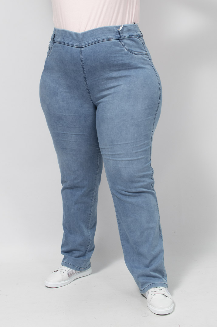 Светлые летние джинсы с высокой посадкой супер батал