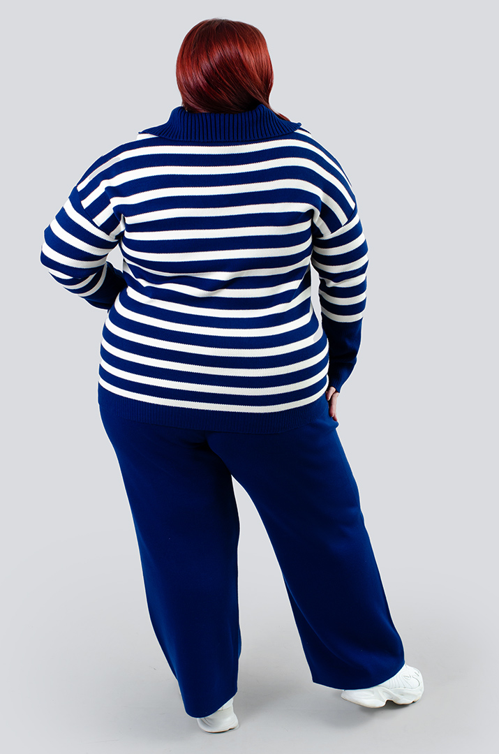 Джемпер в горизонтальную полоску с горловиной на пуговицах супер батал