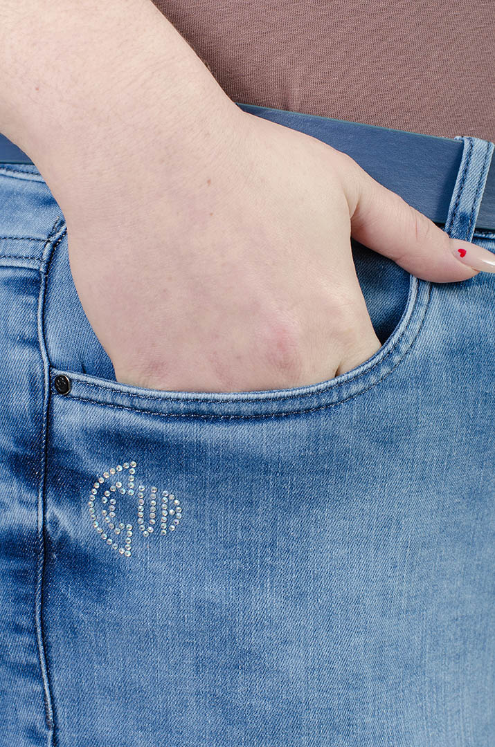 Джинси 7/8 з прикрасами і поясом великих розмірів