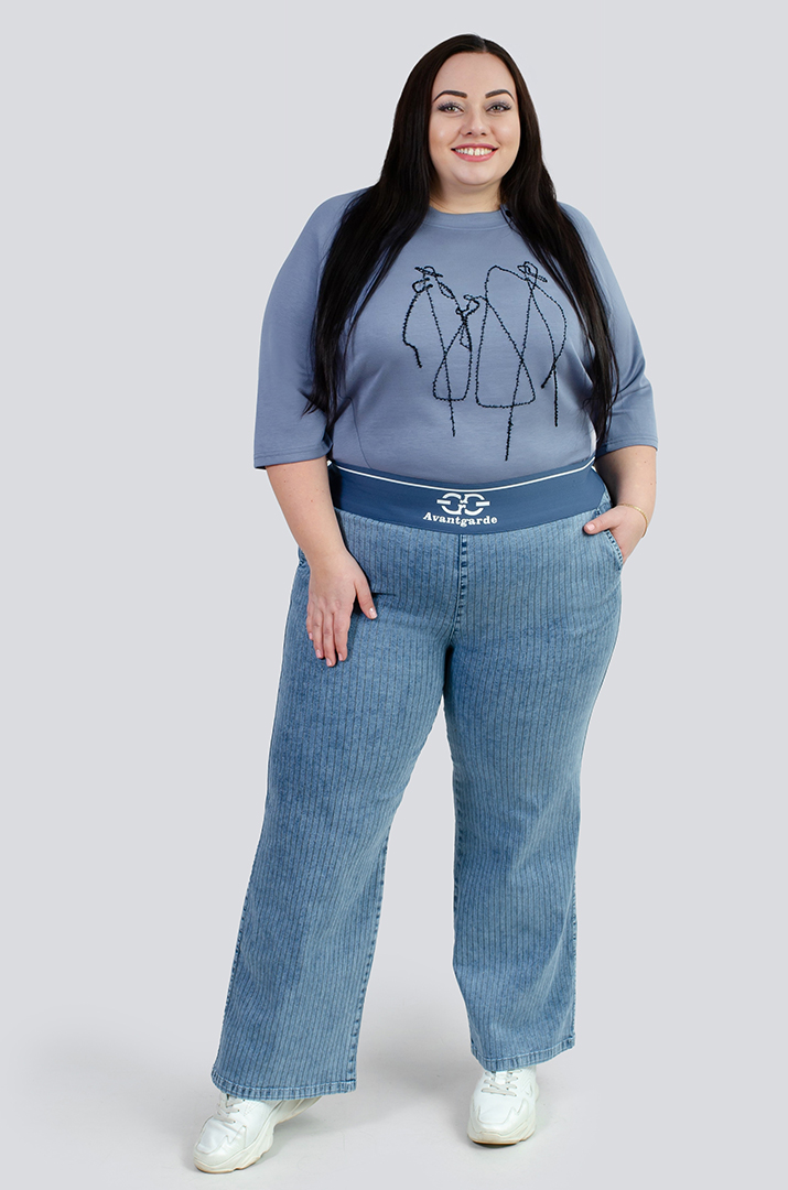 Джинси середні в вертикальну смужку великих розмірів