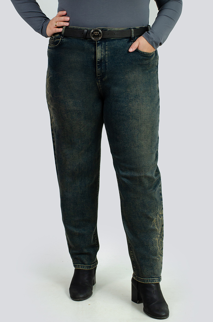 Джинси з принтом та поясом великих розмірів