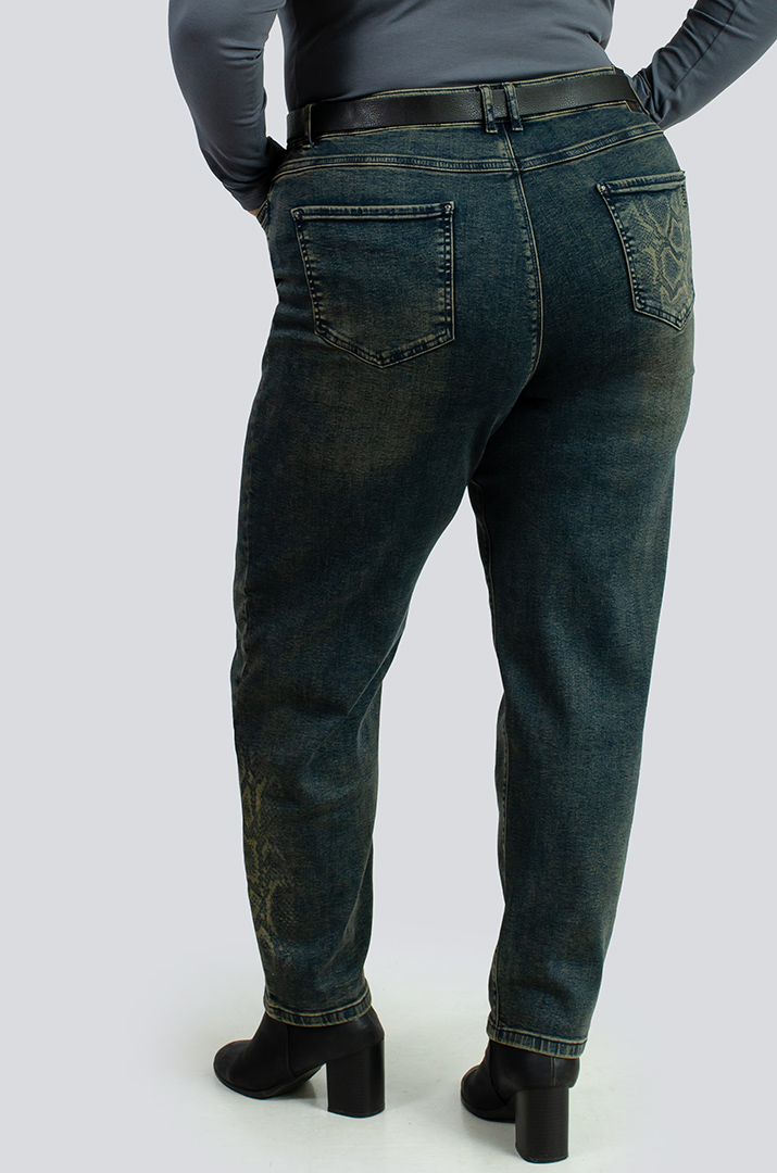 Джинси з принтом та поясом великих розмірів