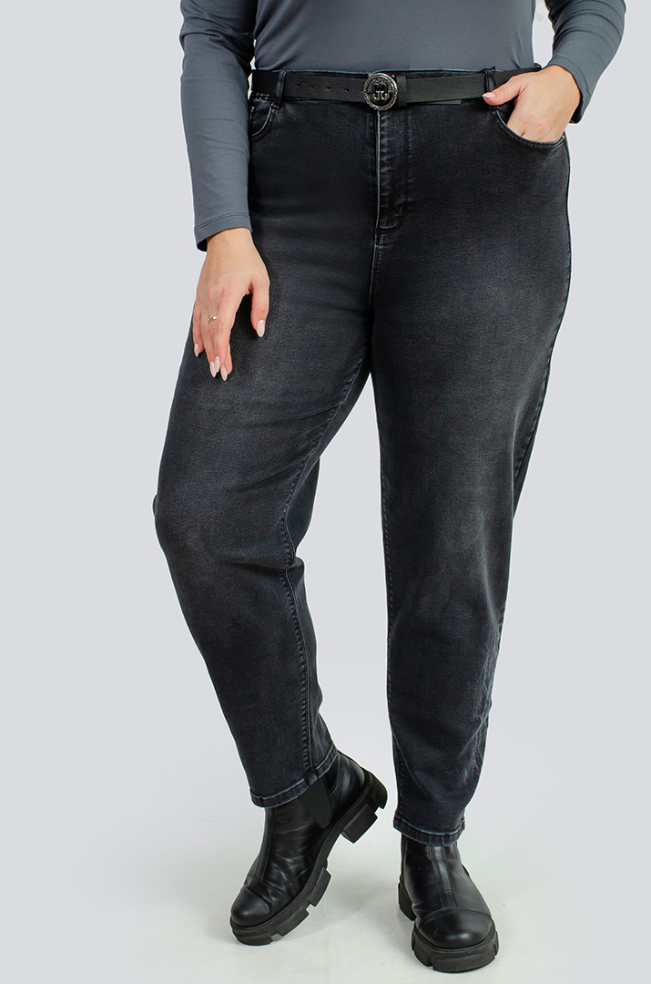 Джинси з принтом та поясом великих розмірів